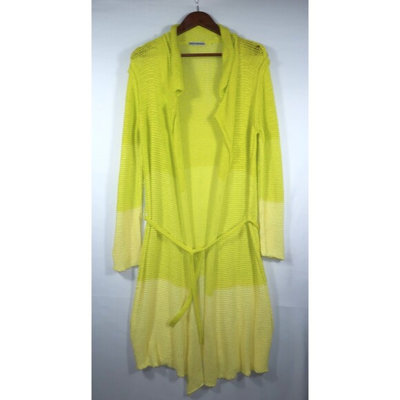 Issey Miyake Sweaters - Issey Miyake Knit Cardigan Sweater Belt Women's M Green Yellow Ombre Mesh Duster